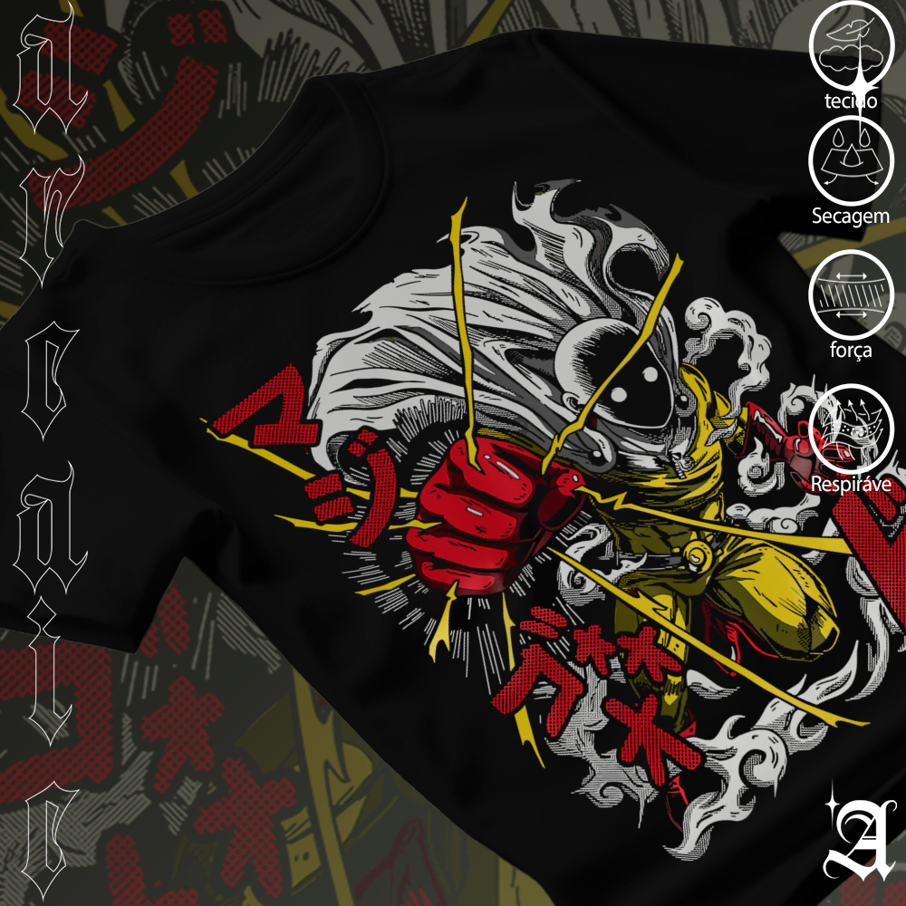 Camiseta Basica e Oversized Anime One Punch Man Saitama Japanese Aesthetic Pop Estampado Algodão
