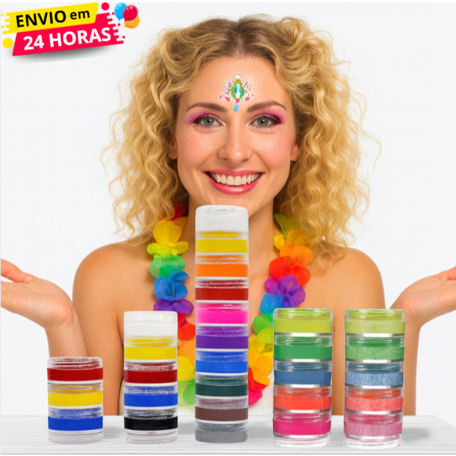 Tinta Pintura Facial Profissional Colormake Halloween Carnaval - Cremosa~Neon~Glitter, 3/5/10 Cores