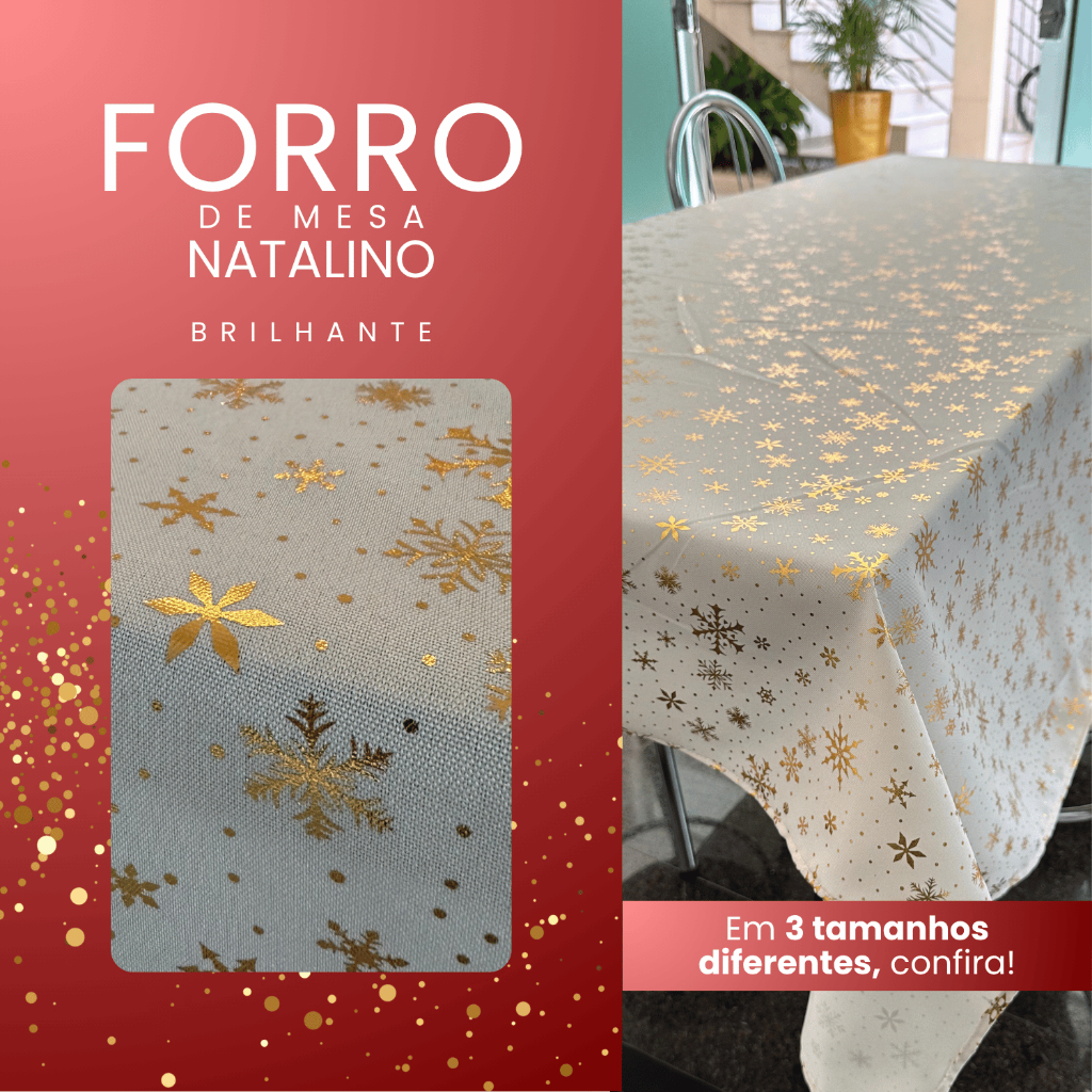 Toalha Mesa Natalina Estampado Retangular 2,5m Com Brilho Festa Sala Jantar Tecido Premium Para Ceia Natalina