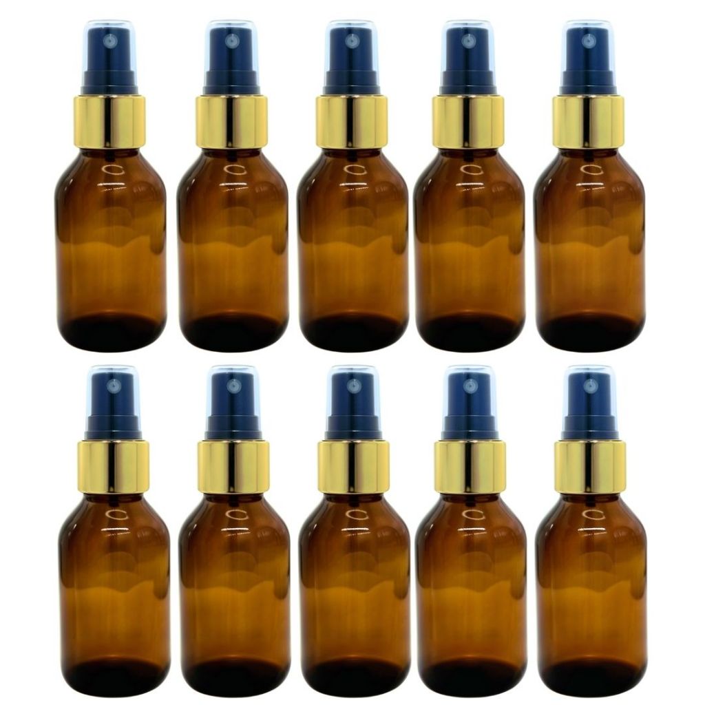 10 Frascos De Vidro Âmbar 250 ML Com Válvula Spray Preta c/ Saia Dourada ou Prata Luxo em Oferta na Shopee