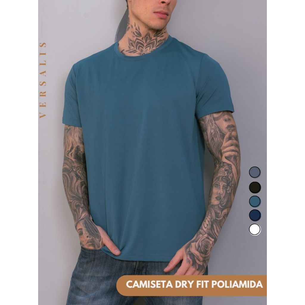 Camiseta Dry Fit Masculina Manga Curta Poliamida Premium Tecido Respiravel Lisa Uso Casual Esportivo Academia Fitness