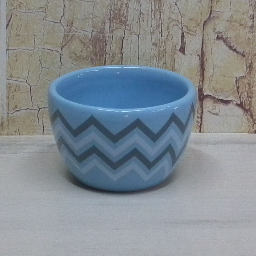 Molhadeira de Porcelana Cumbuca Bolw para Kit Higiene Bebe Chevron Azul Bebe
