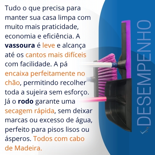 Kit Vassoura Rodo e Pá com Cabo – Limpeza Pesada Prática Eficiente Completa