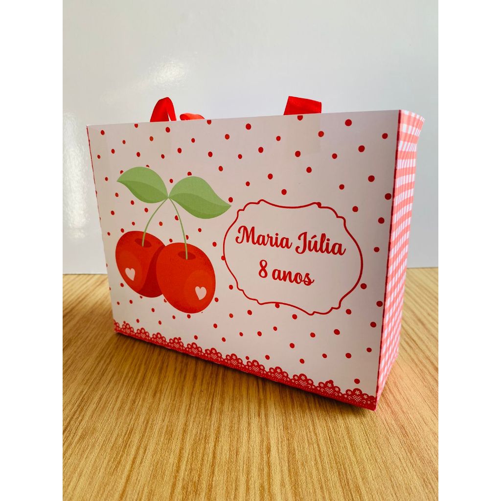 Sacolinha Surpresa Cerejinha Personalizada | Lembrancinha Festa Infantil Menina Tema Cereja Pegue e Monte