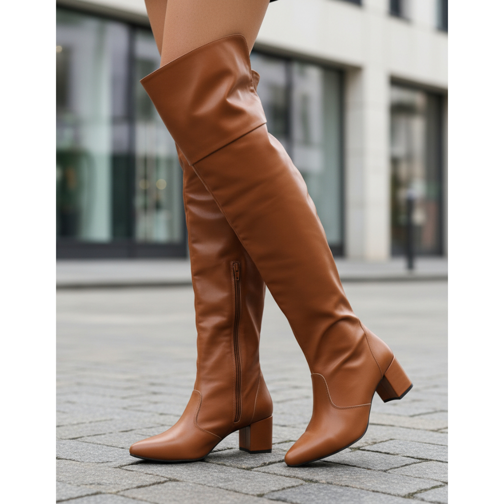 Bota Feminina Over The Knee Marrom Caramelo Até A Coxa em Oferta na Shopee