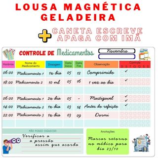 Lousa Mural com Imã Geladeira Horario Controle Tomar Medicamentos Dosagem Data Anotações Observação em Oferta na Shopee