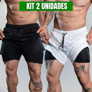 Kit 2 Bermuda Academia Térmica Short Masculino 2 em 1 com Compressão