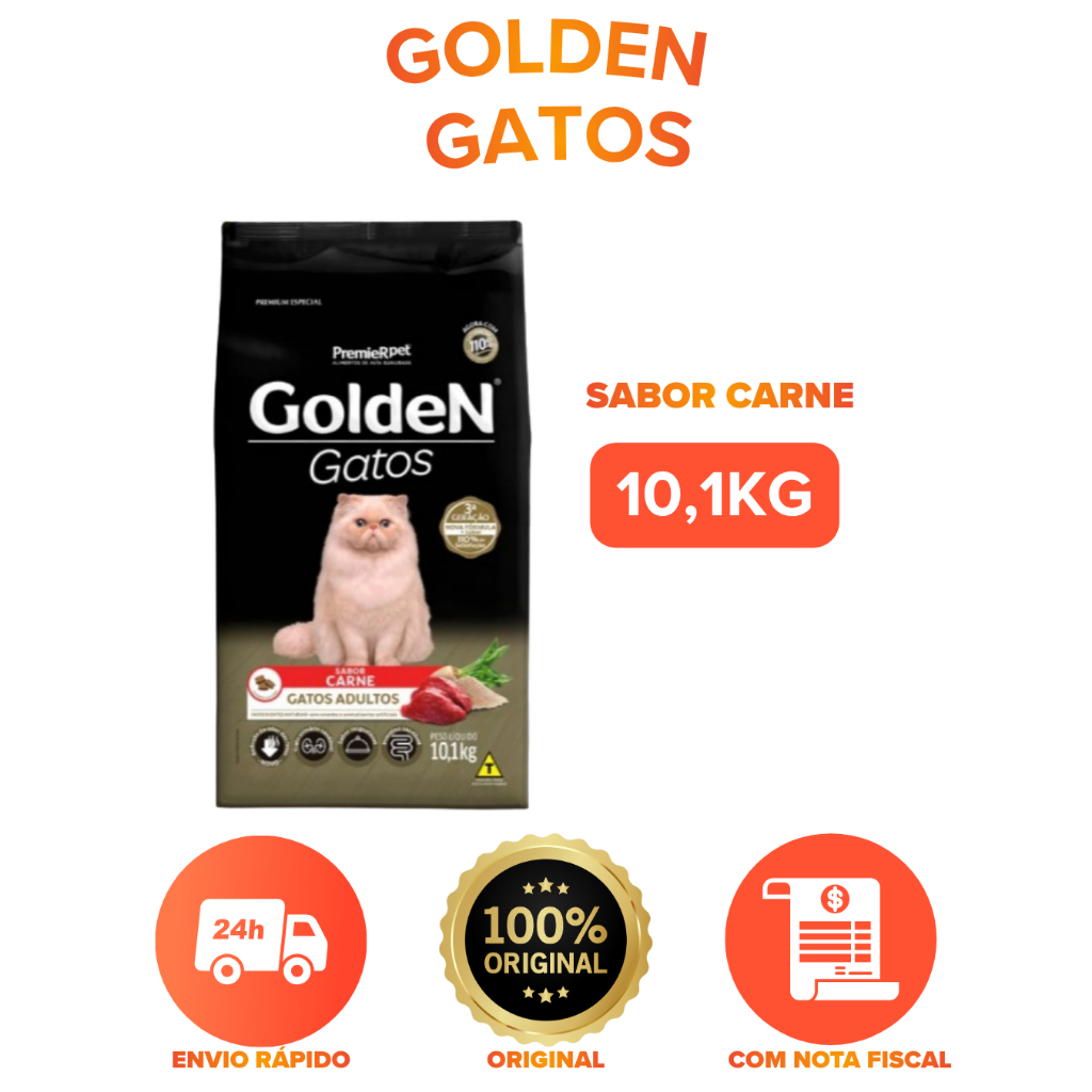 RAÇÃO GOLDEN GATO ADULTO CARNE 10,1 KG em Oferta na Shopee