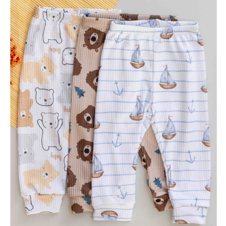Kit 3 Calça Bebê Masculina Canelada e Estampada