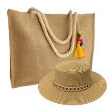 Bolsa de linho juta Feminina Grande de Praia bolsa de palha Sacola Alça Ombro C/ Chapéu em Oferta na Shopee