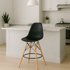 Banqueta Charles Eames Eiffel DSW com Base de Madeira para Cozinha e Área Gourmet
