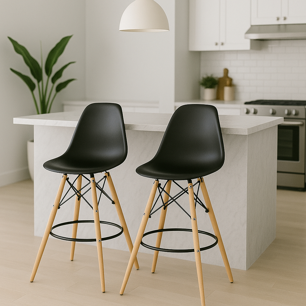 Conjunto 2 Banquetas Charles Eames Eiffel Base Madeira DSW - Cores diversas em Oferta na Shopee