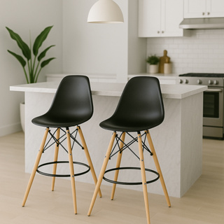 Conjunto 2 Banquetas Charles Eames Eiffel Base Madeira DSW - Cores diversas em Oferta na Shopee