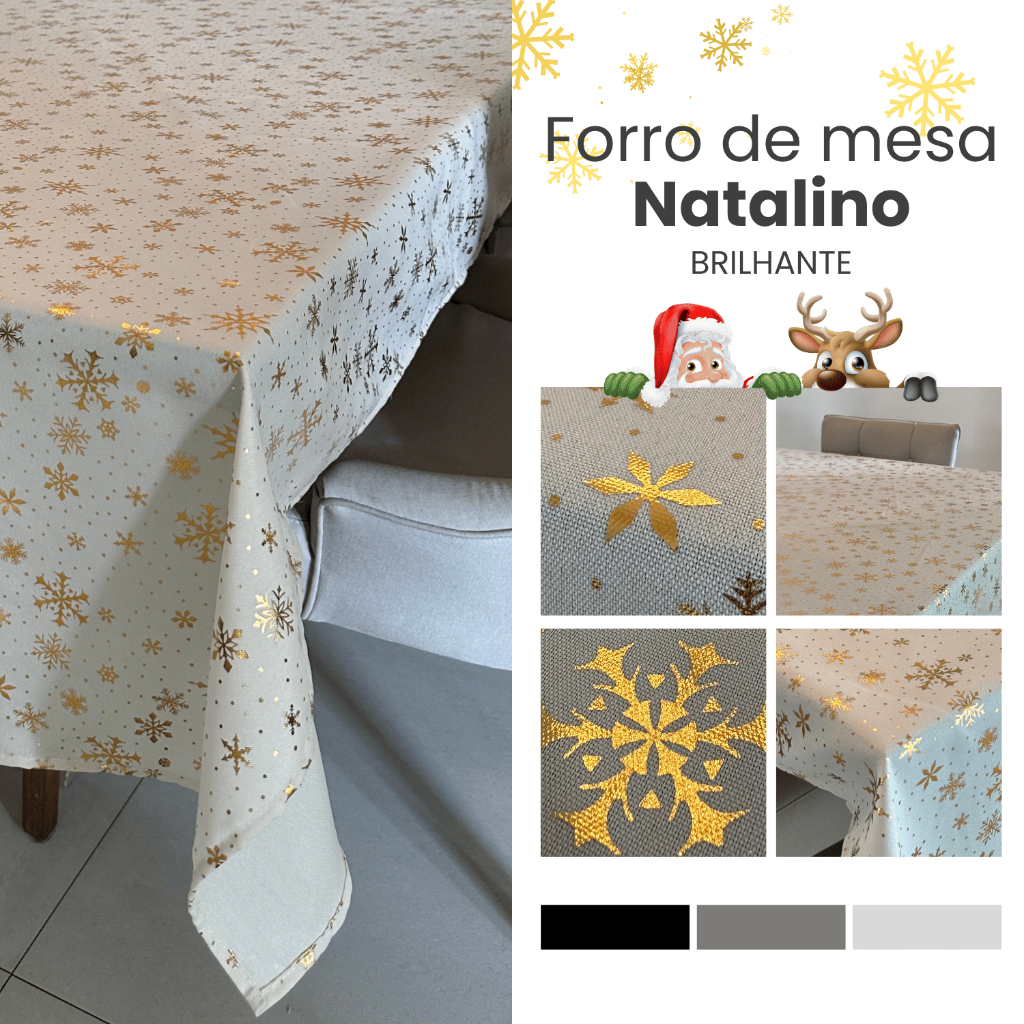 Toalha Mesa Natalina Retangular Estampada Mesa Grande 8 Cadeiras Com Brilho Premium Ideal Para Festa E Decoração Natal