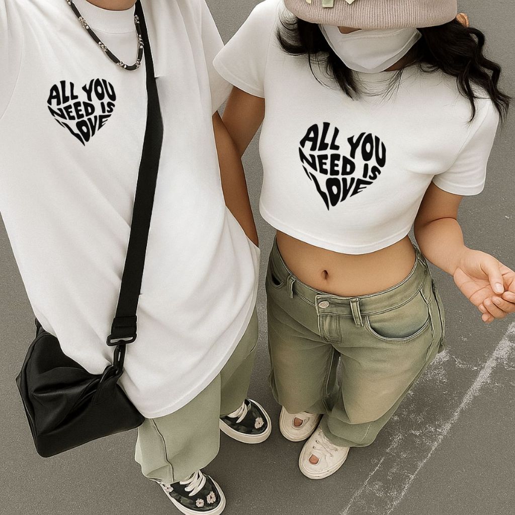 Conjunto Streetwear Casal Cropped + Camiseta Estilo Urban Lovers Casual em Oferta na Shopee