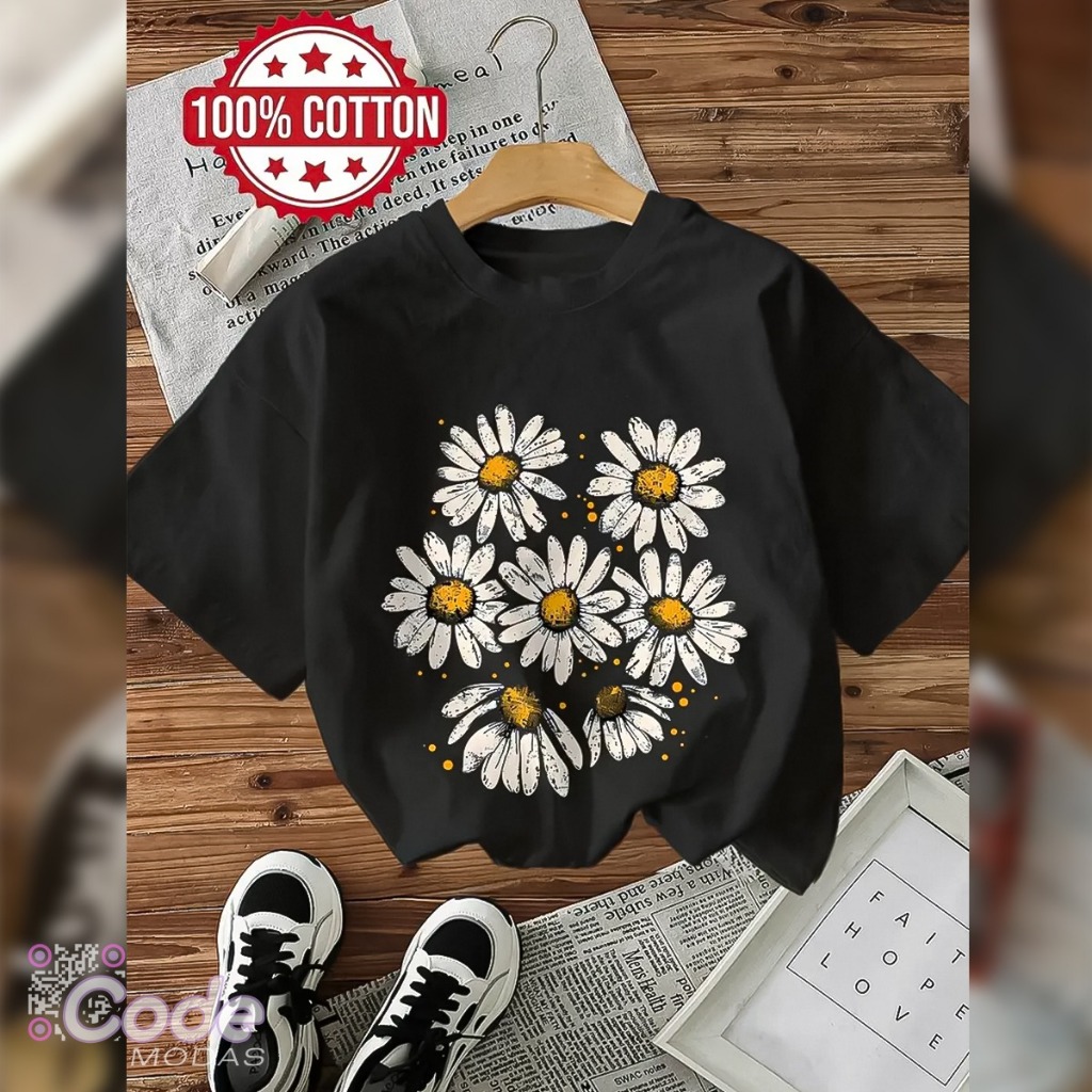 Camisa Camiseta T-Shirt Margaridas Estilo Vintage Algodão Aesthetic em Oferta na Shopee