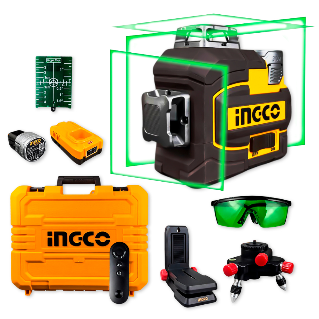 Nível a Laser Ingco 3x360° HLL301201 Verde Autonivelante Recarregável com Maleta em Oferta na Shopee