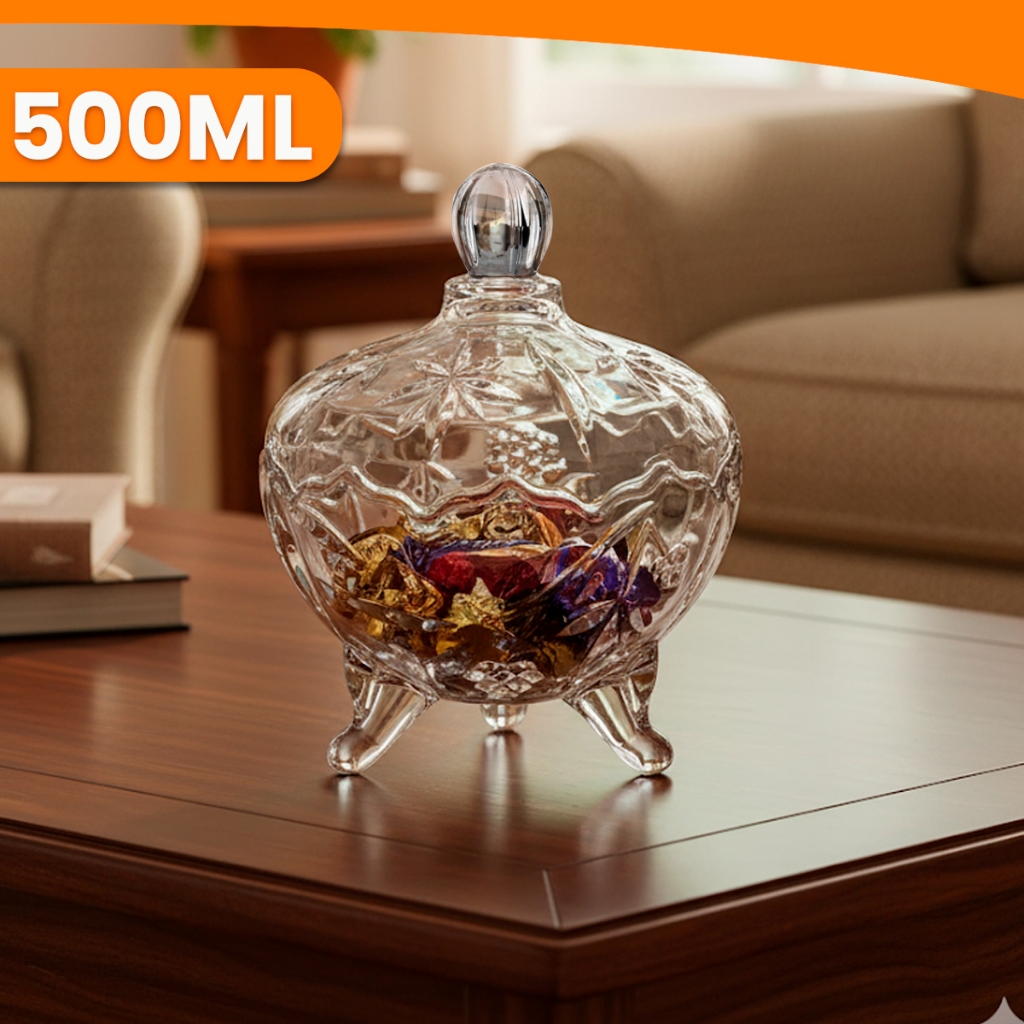 Pote Vidro Lapidado Natalino Bomboniere 500ML Doceira Mesa Centro Decoração Luxo Festa Kolling Sell