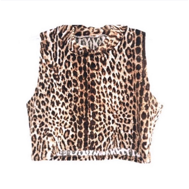 cropped onça animal print em veludo com elastano