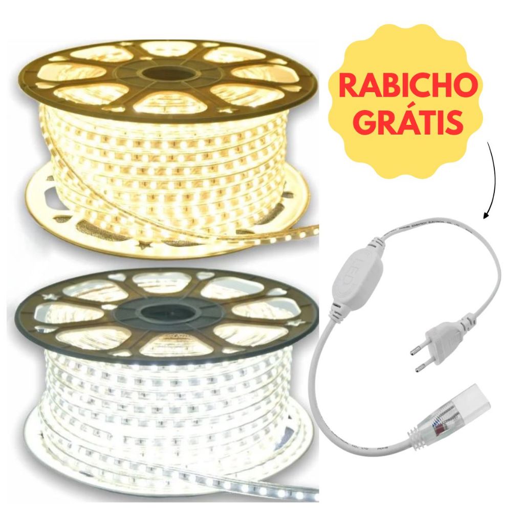 Fita LED Mangueira 5050 Branco Frio/Quente 110v/220v  Com Conector Para Decoração em Oferta na Shopee