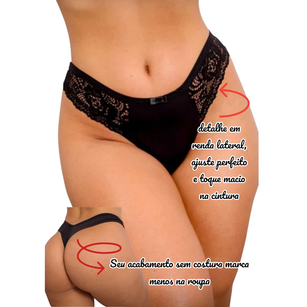 KIT 4 CALCINHAS FIO DUPLO EM RENDA CONFORTO em Oferta na Shopee