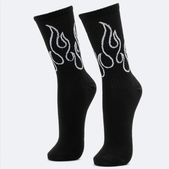 Meia cano alto chamas preta algodão PREMIUM estampa de fogo (ENVIO IMEDIATO) em Oferta na Shopee