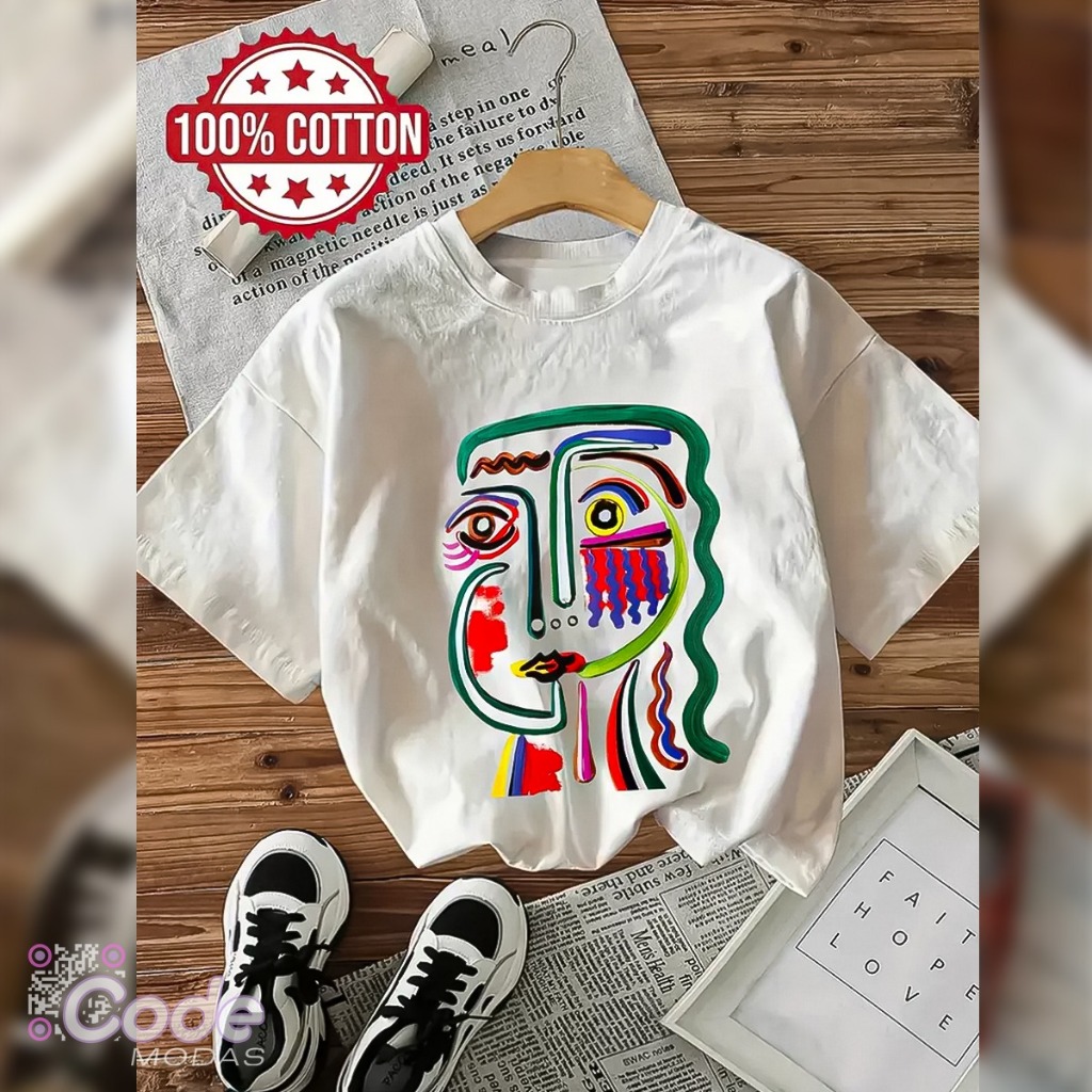 Camisa Camiseta T-Shirt Retrato Abstrato Obra de Arte Moderna Algodão Aesthetic em Oferta na Shopee