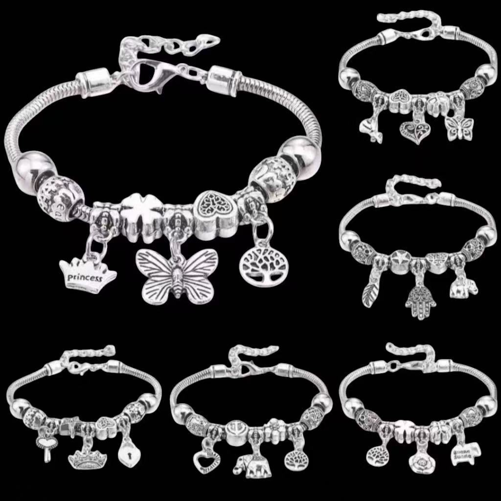 [kit3~6~12 Pulseira Berloques Prata ]kit3~ 6~12 PCS Pulseira Berloques Prata Feminina Presente moda/ Modelo aleatório