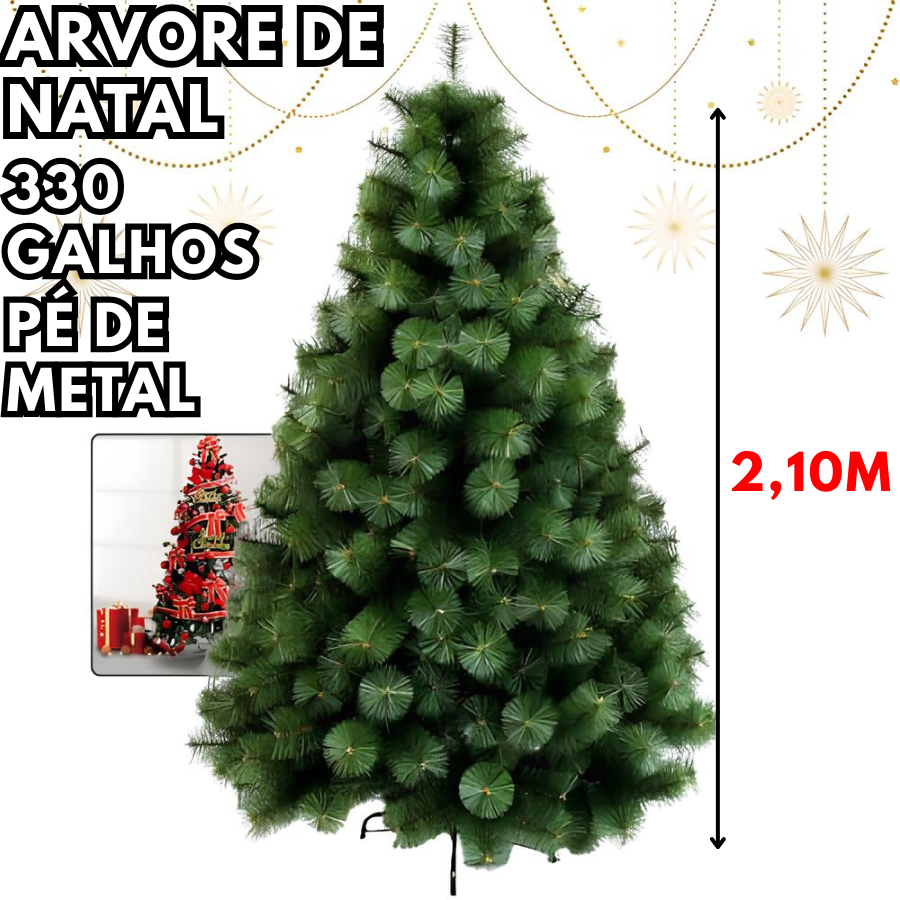 Árvore De Natal Pinheiro 2,10M Com 330 Galhos Apoio De Metal Verde Sala Natal Família Natalina