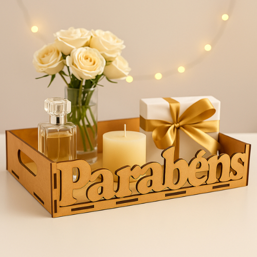 Kit de Bandejas 20x15x8 em MDF Cru ''Parabéns'', para Aniversario,Lembrancinha,Pintura,Artesanato.
