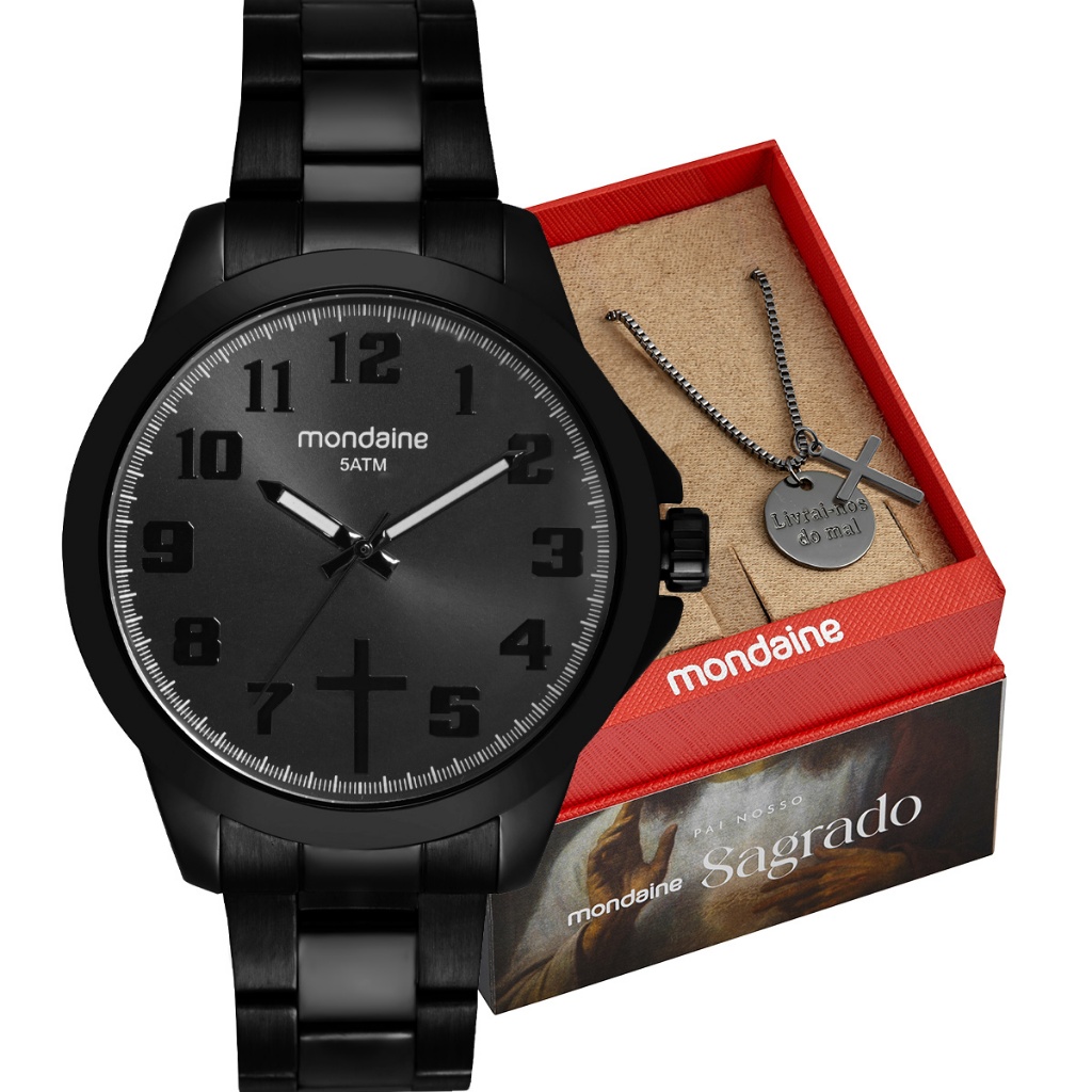 Kit Relógio Mondaine Masculino com cordão Pai Nosso 99753GPMVPE1K1 em Oferta na Shopee
