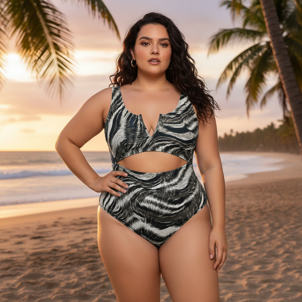 Maiô Plus Size Feminino 46-52 Roupa de Banho Confortável Estampas Zebra Cobra Oncinha Tigre Preto