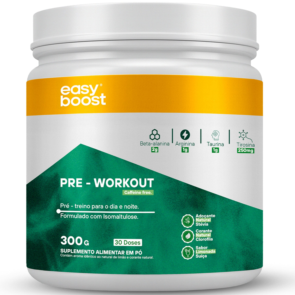 Pre Workout Caffeine Free Easy Boost Pré Treino Arginina Beta Alanina Taurina 300g - Limonada Suica