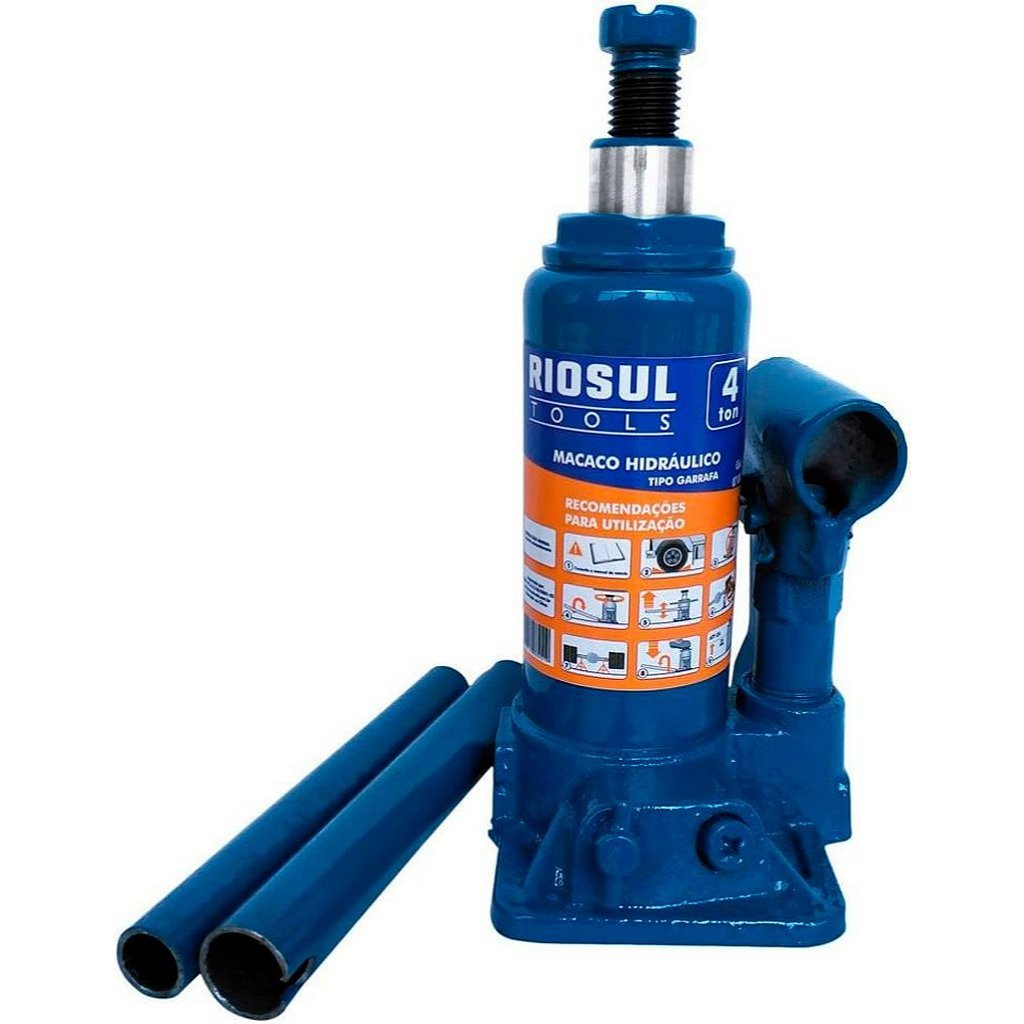 Macaco Hidráulico Tipo Garrafa para 4 Toneladas com Fuso de Regulagem R070002  Riosul Tools