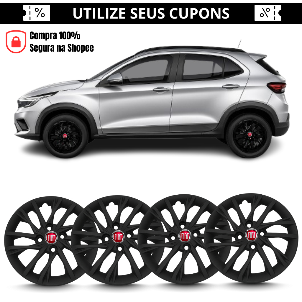 KIT 4 Calota Aro 14 Pulse 2022 á 2025 Preto Com Emblema
