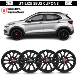 KIT 4 Calota Aro 14 Pulse 2022 á 2025 Preto Com Emblema