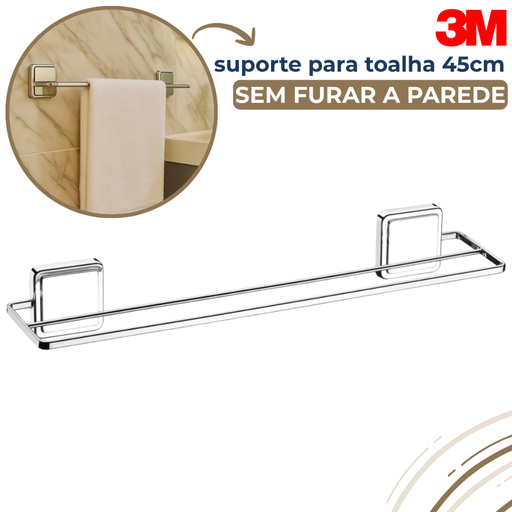 Porta Toalha Banheiro Duplo Toalheiro 45cm Cromado Com Adesivo 3M Future em Oferta na Shopee