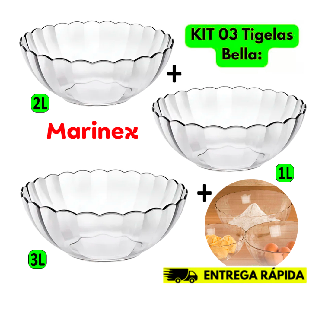 Kit Saladeira Tigelas Marinex Bella Astral | Vidro Temperado PMG Sobremesa Buffet e Decoração