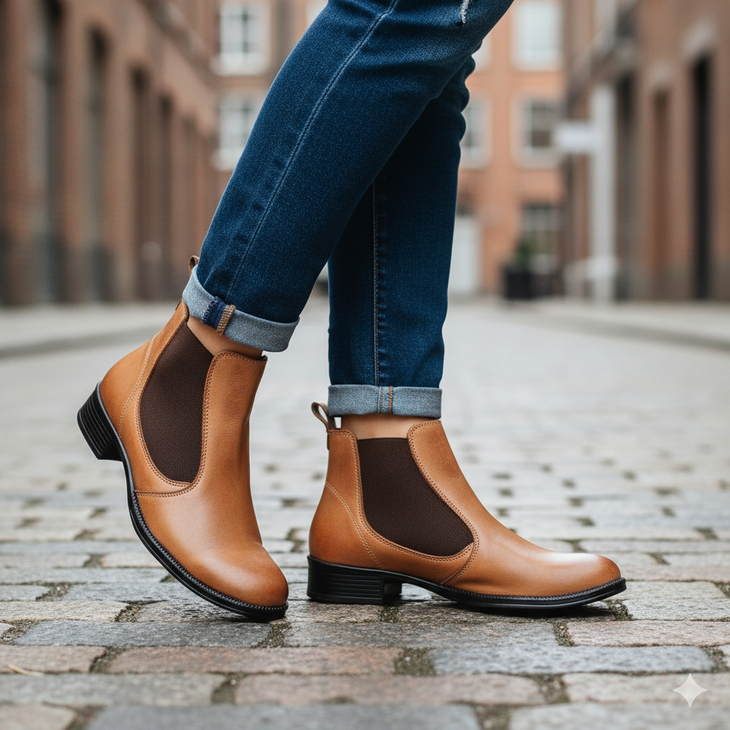 Bota Feminina Chelsea Camel Couro 2026 cano curto dia a dia sem cadarço calce facil