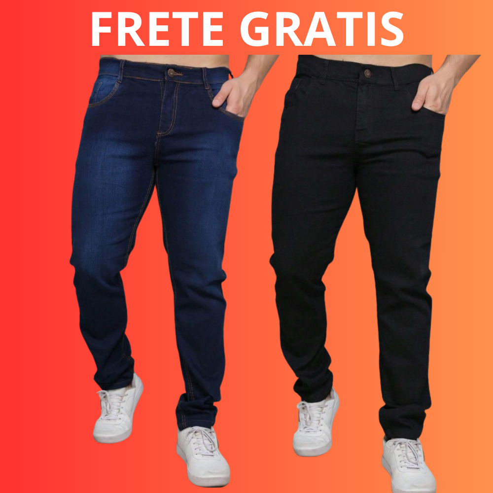 kit 2 calça jeans masculina tradicional algodão escura e preta linha premium envio rapido NF