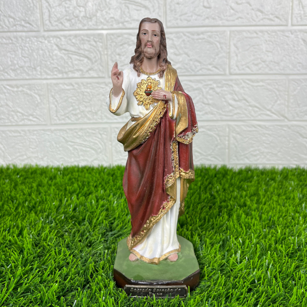 Imagem Sagrado Coração de Jesus 22cm Resina Artesanal Estátua Católica Amor Proteção Decoração Altar Presente Fé