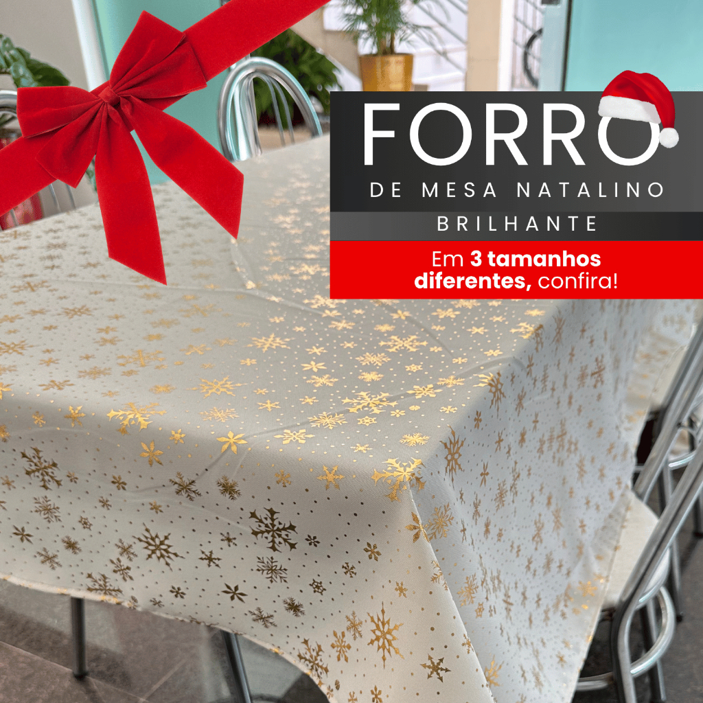 Forro Mesa Natal Decorativo Estampado Retangular 2,5m Com Brilho Festa Natal Ideal Para Ceia De Fim De Ano