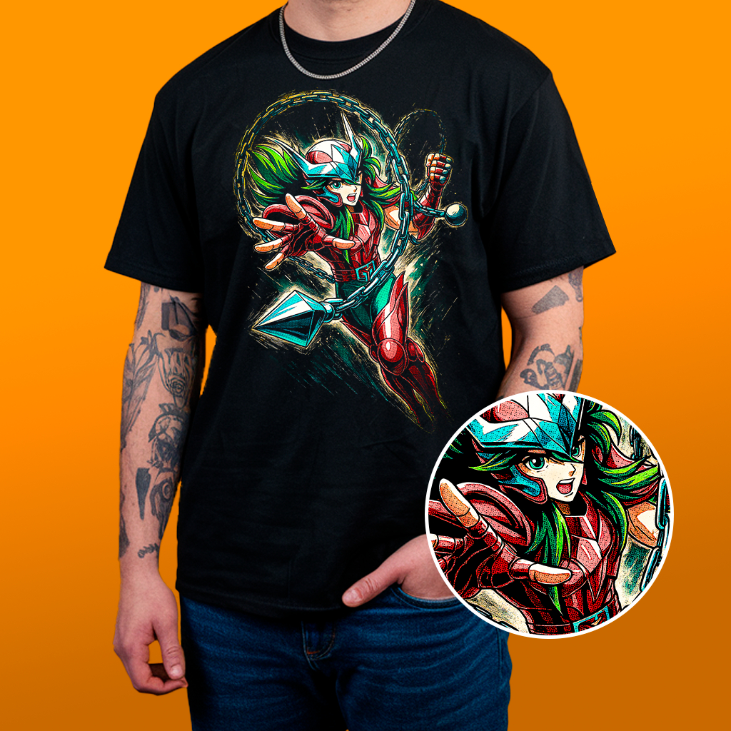 Camiseta OS CAVALEIROS DO ZODÍACO - Estampa Reticulada Algodão 30.1