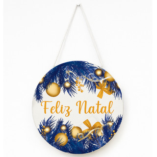 Placa Decorativa Redonda Feliz Natal | Enfeite Porta Parede Natalino MDF |enfeite porta feliz natal azul decoração natal