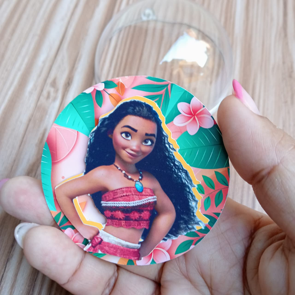 Tag Esfera 6,5cm Personalizada para Lembrancinhas Moana Simples ou Camadas Envio Rápido