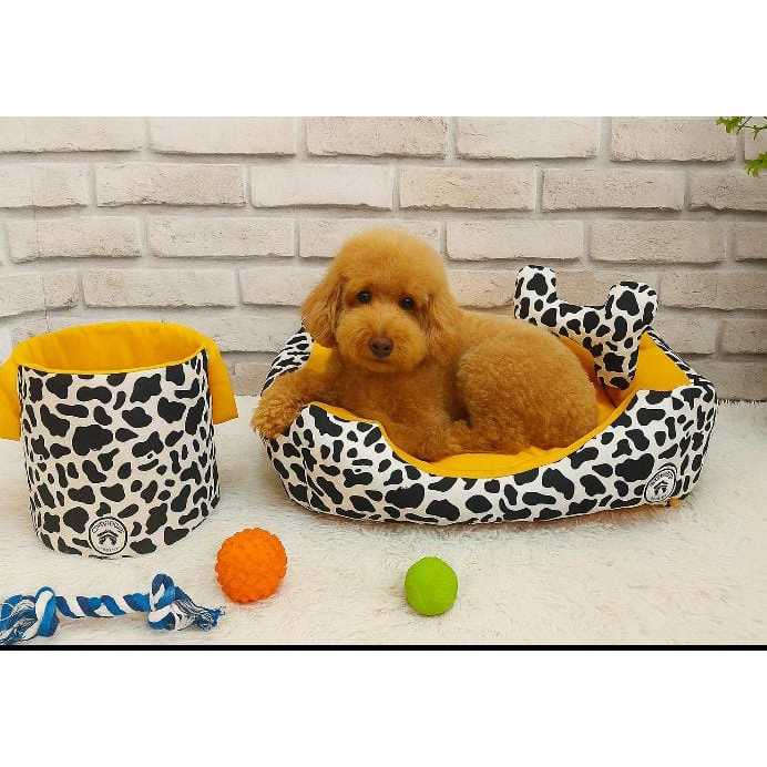 Caminha Pet Kit Cesto Organizador Binquedos Mini Almofada Ossinho Malahado Amarelo P