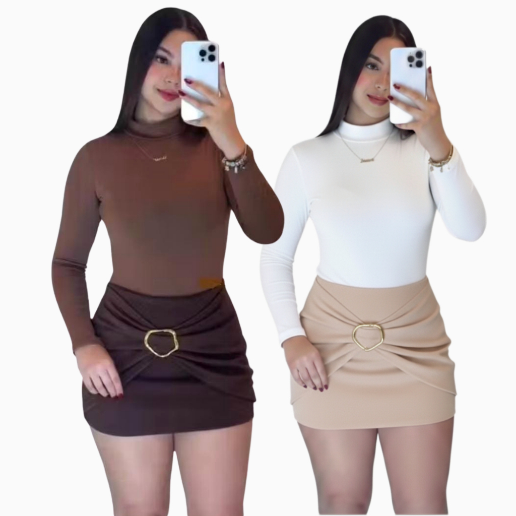 PROMOÇÃO Short Saia Neoprene Envelope Drapeado Fivela | Elegante e Confortável Verão em Oferta na Shopee