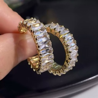 Argola Riviera cravejada com zircônias baguete – semijoia banhada a ouro 18K  para festa e dia a dia em Oferta na Shopee