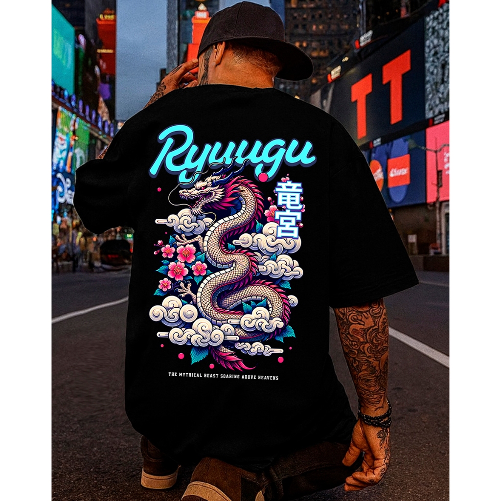 Camiseta Streetwear Unissex Oversized Dragon Street Estampada Algodão Penteado Premium Plus Size