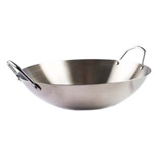 Panela Wok Aço Inoxidável Yakissoba Chinesa Com Alça - 38cm Diâmetro em Oferta na Shopee